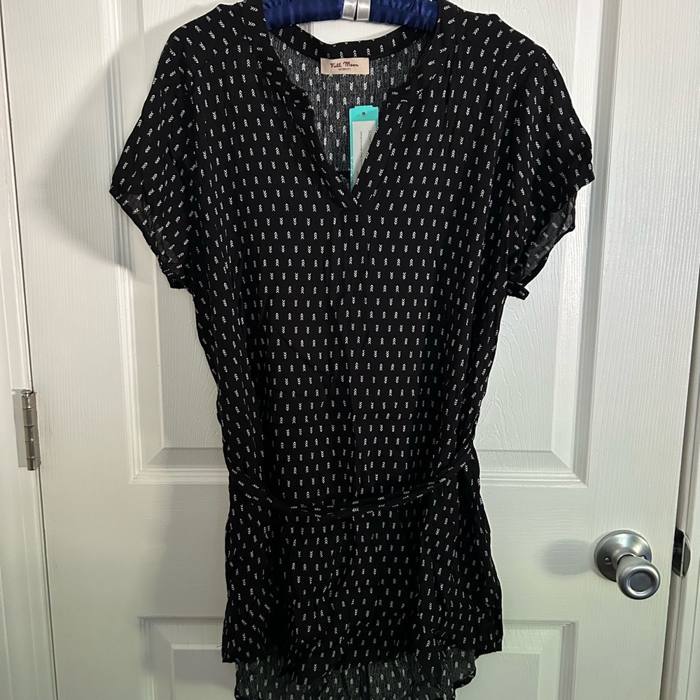 FULL MOON Segura Short Sleeve Tie Waist Maternity Blouse NWT